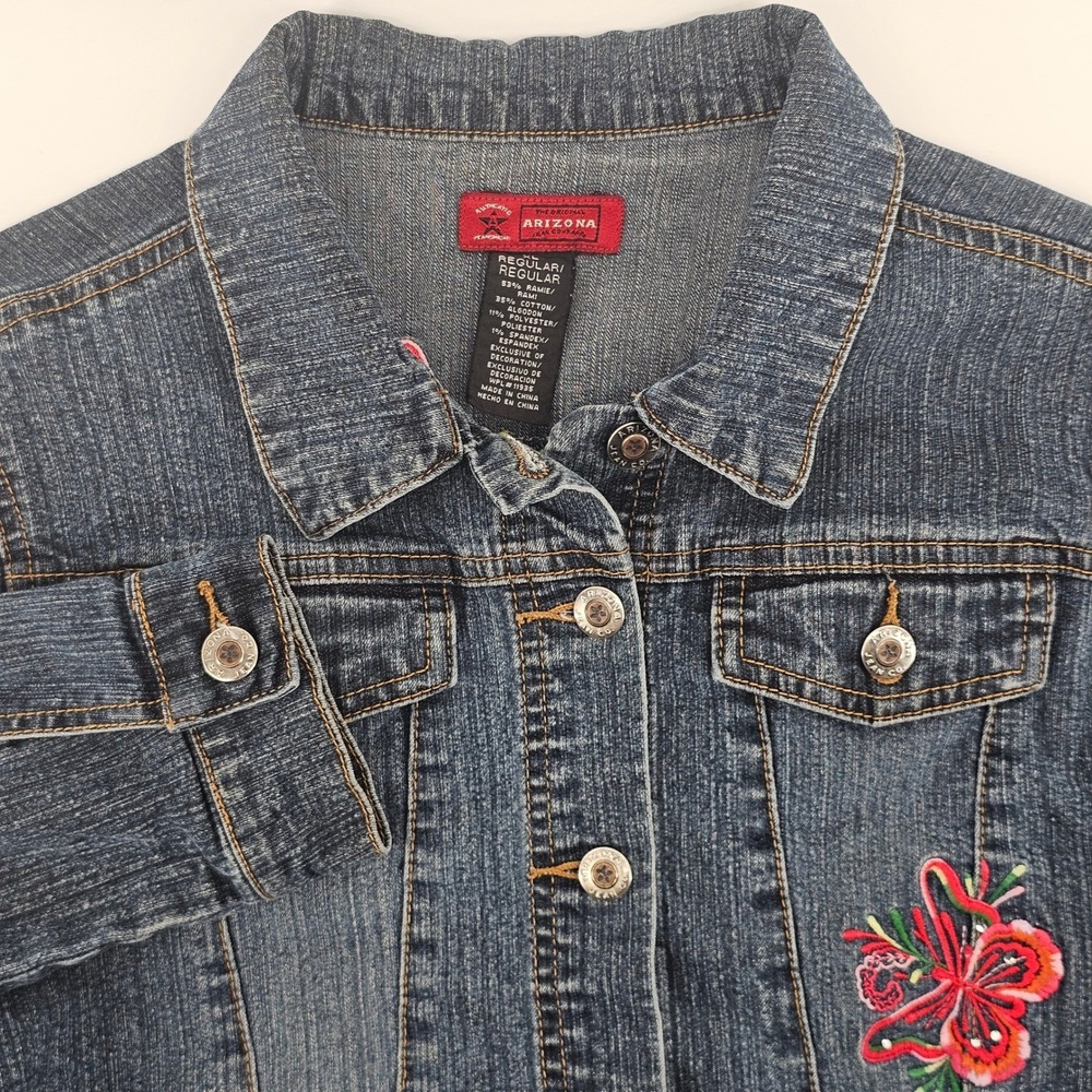 Arizona Denim Jacket Girls Size XL 10/12 Blue Butterfly Embroidered Rhinestone